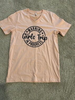 Girls Trip Graphic V-Neck Tee - Peach
